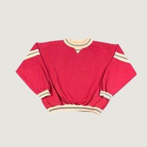 Vintage Chicos Design Sanibel Island Red Cotton Striped Trim Sweatshirt Mens L